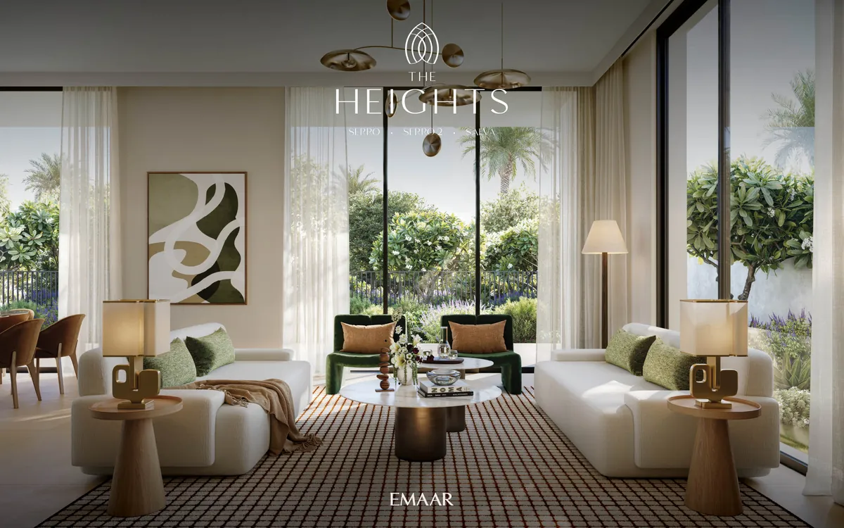 Emaar render of the living room in a five bedroom villa at The Heights